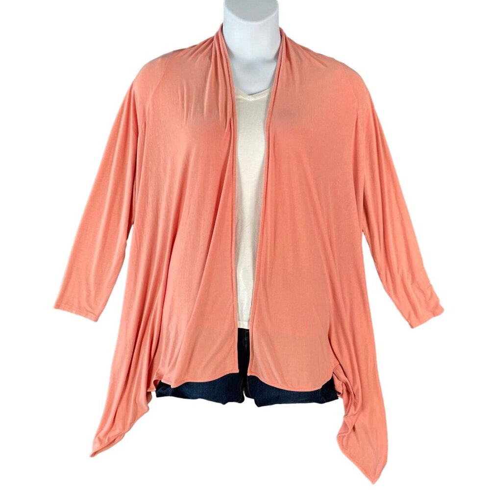 J Jill Womens Cardigan Womens M Pink Asymmetric Stretch Lounge Capsule Classy